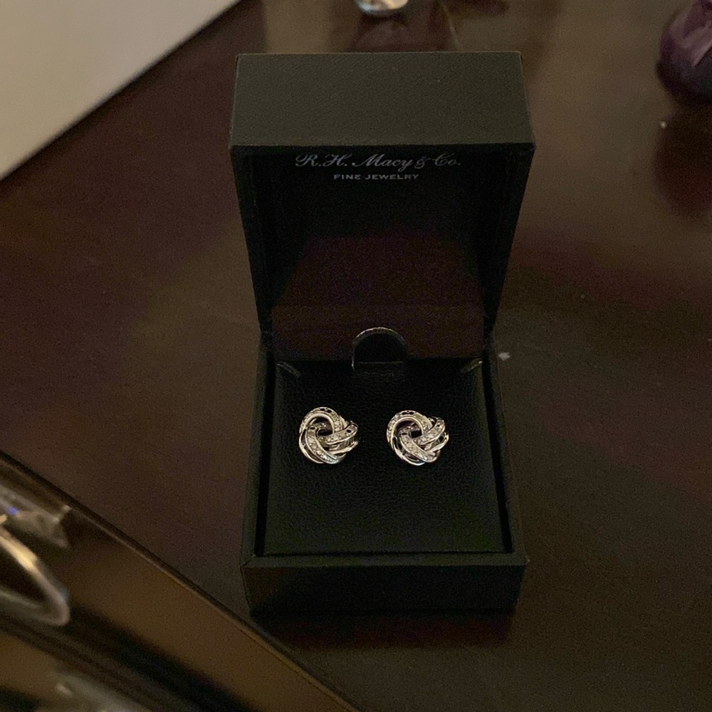 Macys button silver and “diamond” earrings